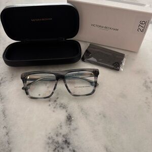 Victoria Beckham Translucent Gray Square Optical Glasses with Gold Temple Detail